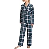 Pintage Women's Petite Flannel Button Down Pajama Set Petite Size Cotton Pjs