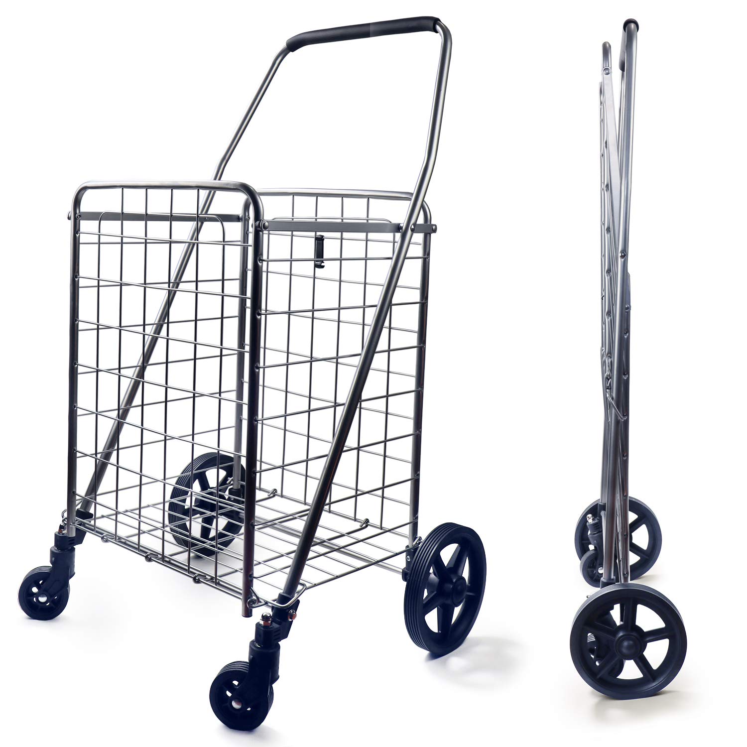 Wellmax WM99024S Grocery Utility Shopping Cart, Easily Collapsible and
