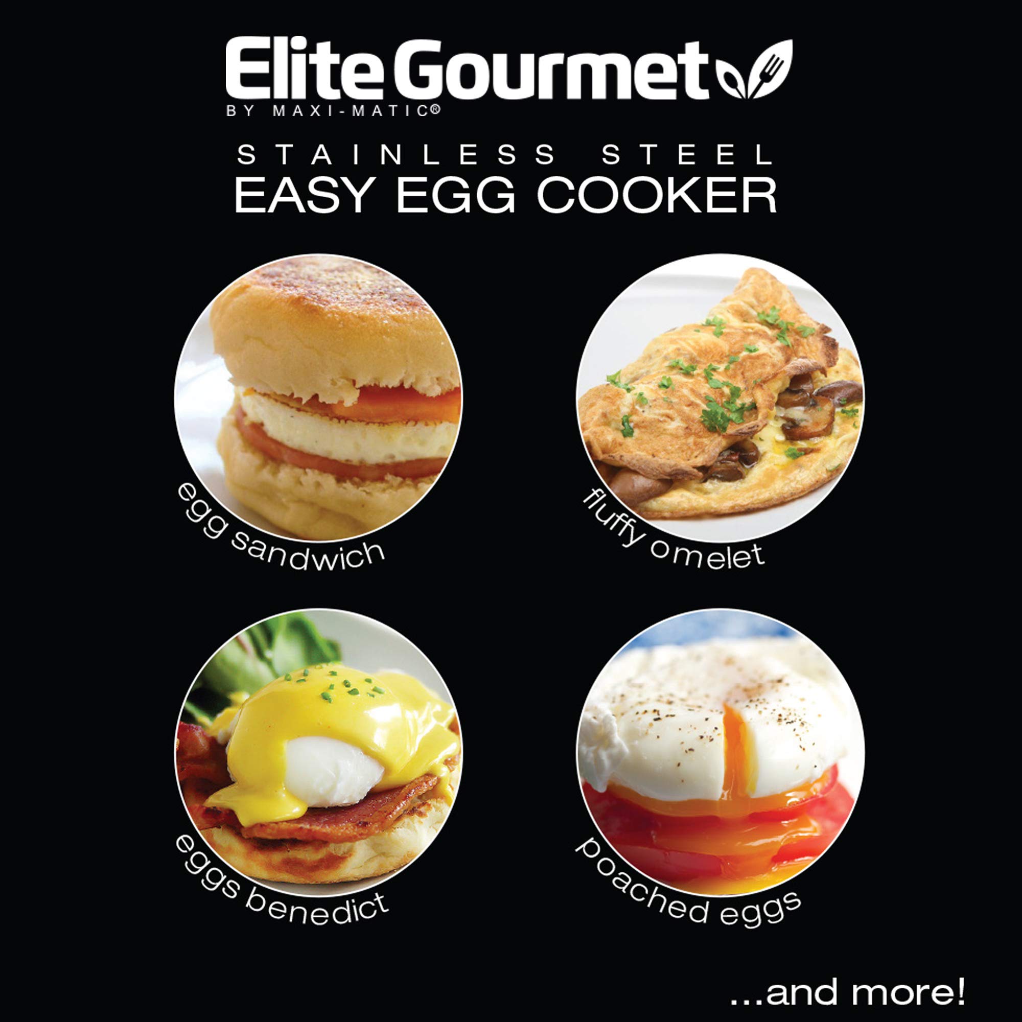 Elite Gourmet EGC-207 Easy Electric 7 Egg Capacity, Poacher, Omelet, Steamer & Soft, Medium Hard Boiled, with Auto Shut Off, Buzzer, Measuring Cup Included, BPA Free, Stainless Steel