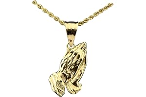 LOVEBLING 10K Yellow Gold Praying Hands Charm Pendant (0.88" x 0.30")