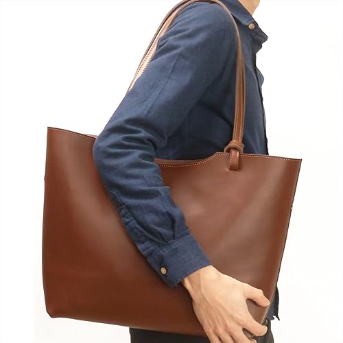 Amazon 本革 牛革 レザー トートバッグ ヌメ革 メンズ レディース Ba109 ダークレッドブラウン トートバッグ