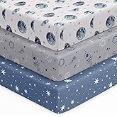 Unnivoll Baby Crib Sheets for Boys Girls, 28x52x8in Fitted Crib Sheet Neutral 3 Pack for Standard Crib and Toddler Mattress, Breathable Soft Microfiber Baby Sheet Grey & Blue Moon