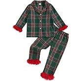 Ayalinggo Toddler Girl Christmas Pajamas Plaid Button up 2 Piece Pajama Set Little Kids Girls Pjs Nightgown Outfit Clothes