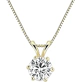 1/2 to 3 1/2 Carat Moissanite Round Solitaire Pendant Necklace in 14k Gold (J-K, cttw) 6-Prong 16 to 18 Inch Adjustable Chain Spring Ring by Diamond Wish