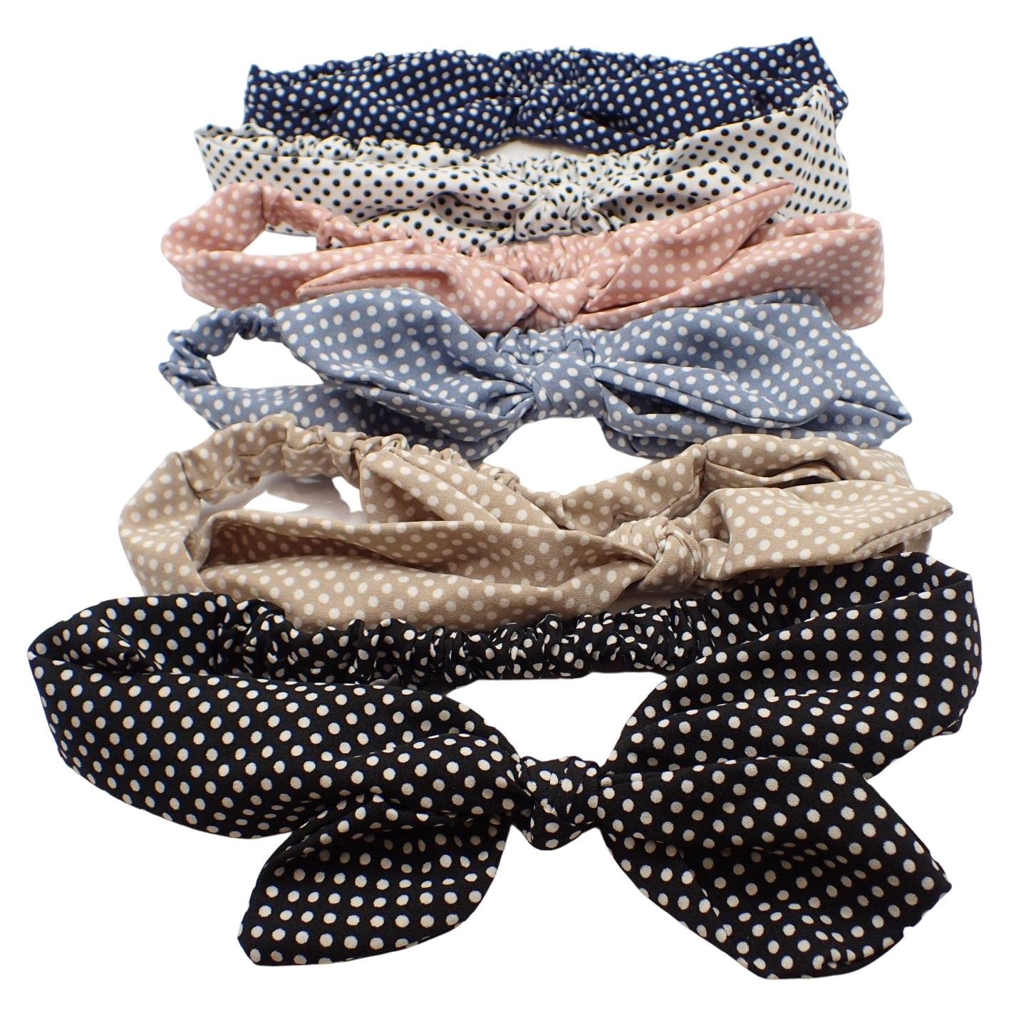 Topkids Accessories Hair Headband Bandeau Headbands Hairband Cross Knot Knotted Headband Leopard Print Headband Hair Bandeau Polka Dot Headband Bandeau For Women, Ladies, Men (Polka Dot w/Bow)