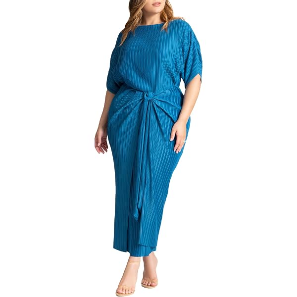 Amazon.com: ELOQUII Women's Plus Size Eyelet Tie Front Maxi Dress