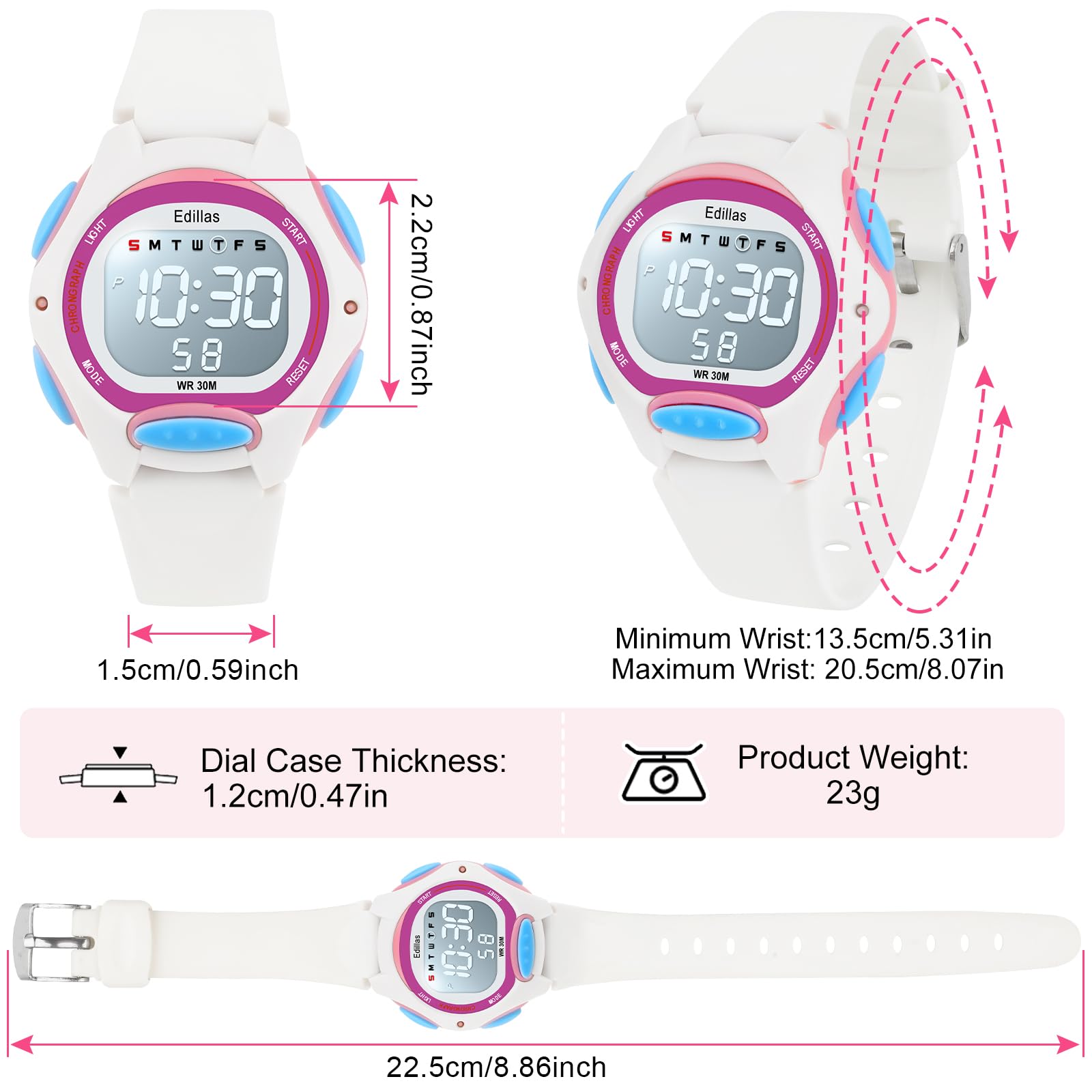 Edillas Kids Watch Digital for Girls Boys, Children Waterproof Watches Multi-Functional with LED Backlight Alarm/Stopwatch for Student Ages 4-13