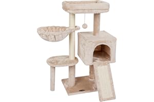 FISH&NAP Cute Cat Tree Kitten Cat Tower for Indoor Cat Condo Sisal Scratching Posts with Jump Platform Cat Furniture Activity Center Play House Beige
