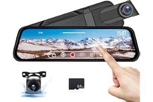 CAMECHO WiFi 4K Mirror Dash Cam 9.66" IPS Touch Screen Rear View Mirror Camera for Cars/Trucks, Front Camera and 1080P Night 