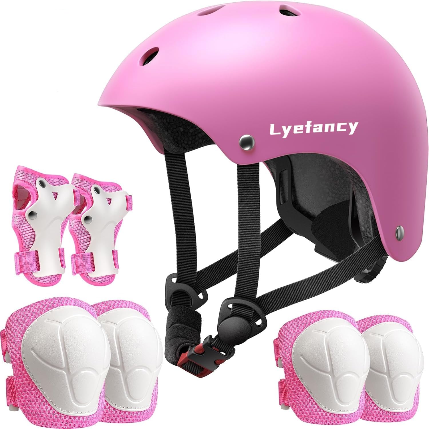 Lyefancy Kids Bike Helmet and Pads Set for 3-13 Years old Boys Girls, Toddler Helmet Protection Gear, Adjustable Safety Kids Helmet Knee Pads Set for Scooter Cycling Skateboard Skating(Pink, M)