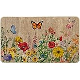 Artoid Mode Wood Flowers Butterfly Spring Doormat, Home Summer Decor Low-Profile Switch Rug Door Mat Floor Mat for Indoor Out