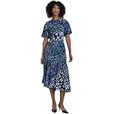 Maggy London Womens Short Flutter Sleeve Fit and Flare Dress with Asymmetric Hem Tier