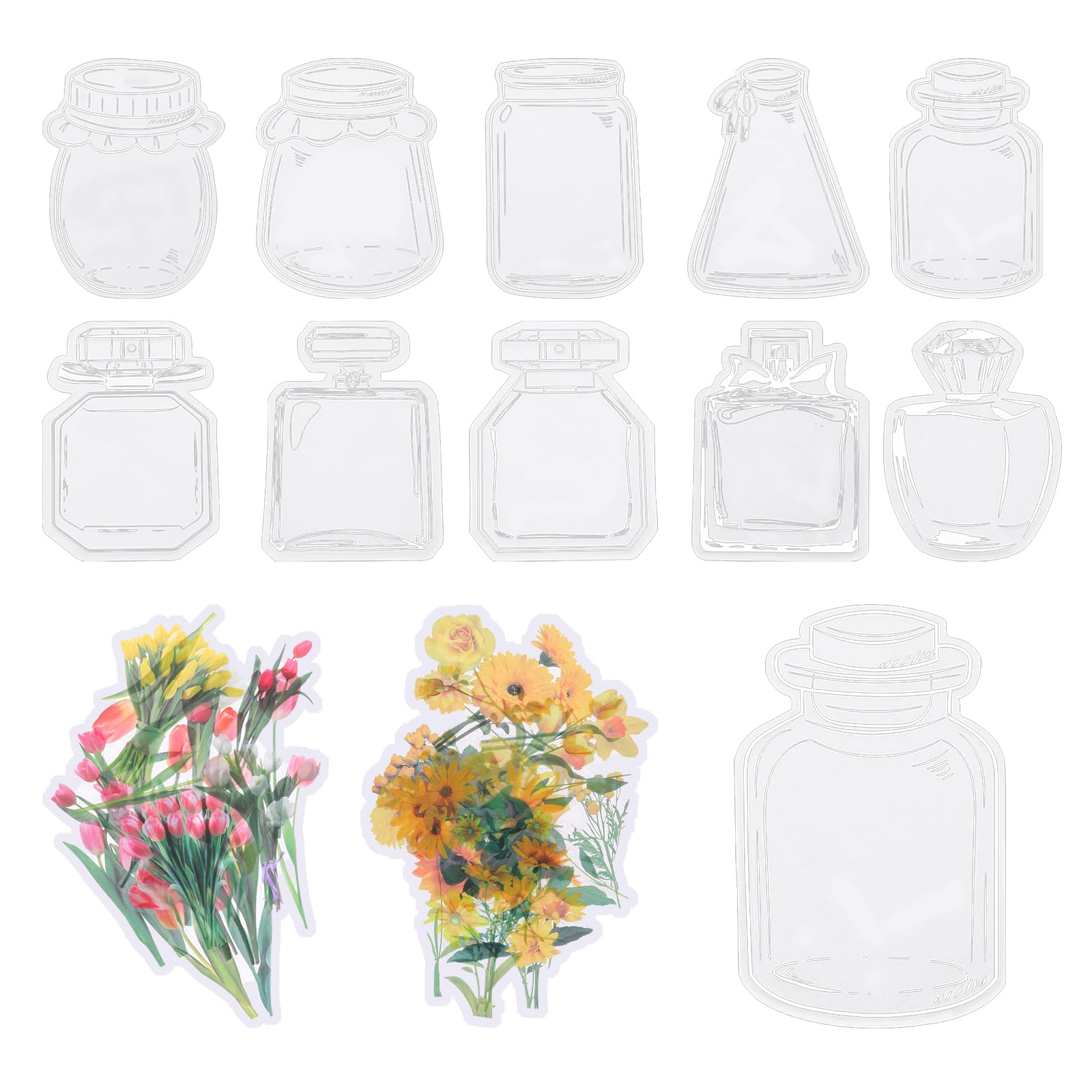 PATIKIL Transparent Dried Flower Bookmarks, 120 Pack Handmade Dried Flower Craft Bookmarks Wishing Bottle Glassware Sticker for DIY Flower Page Clips Bookmark, Style 6