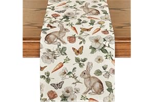 Artoid Mode Bunny Carrots Flower 210 GSM Easter Table Runner, Seasonal Spring Kitchen Dining Table Decoration for Home Party 