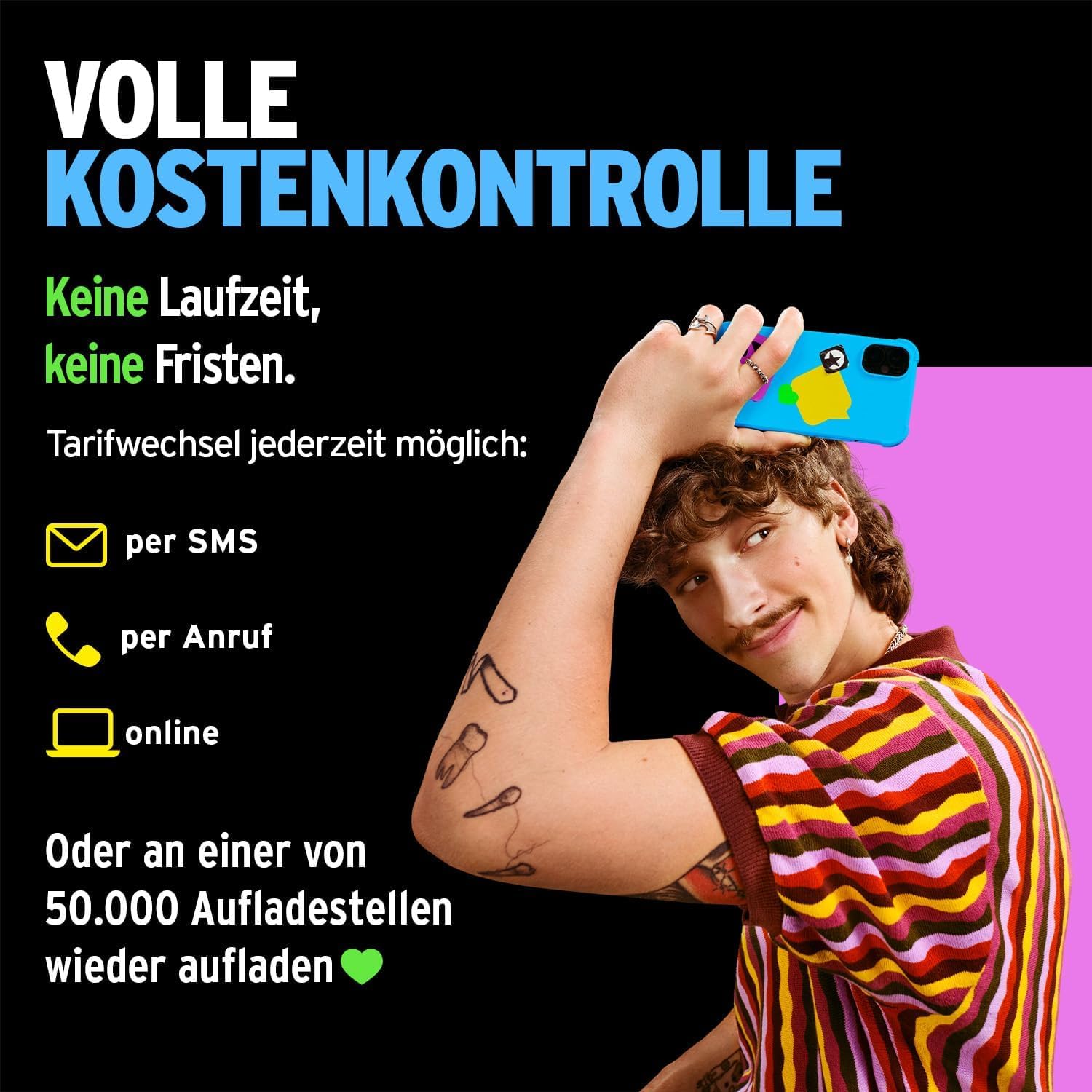 congstar Prepaid ALLNET XL – 55 GB im D-Netz mit 5G (25 Mbit/s), 16€ Startguthaben, Telefon & SMS Flat in alle dt. Netze, EU-Roaming inkl., jedes Jahr 1 GB mtl. mehr, ohne Vertrag. 3