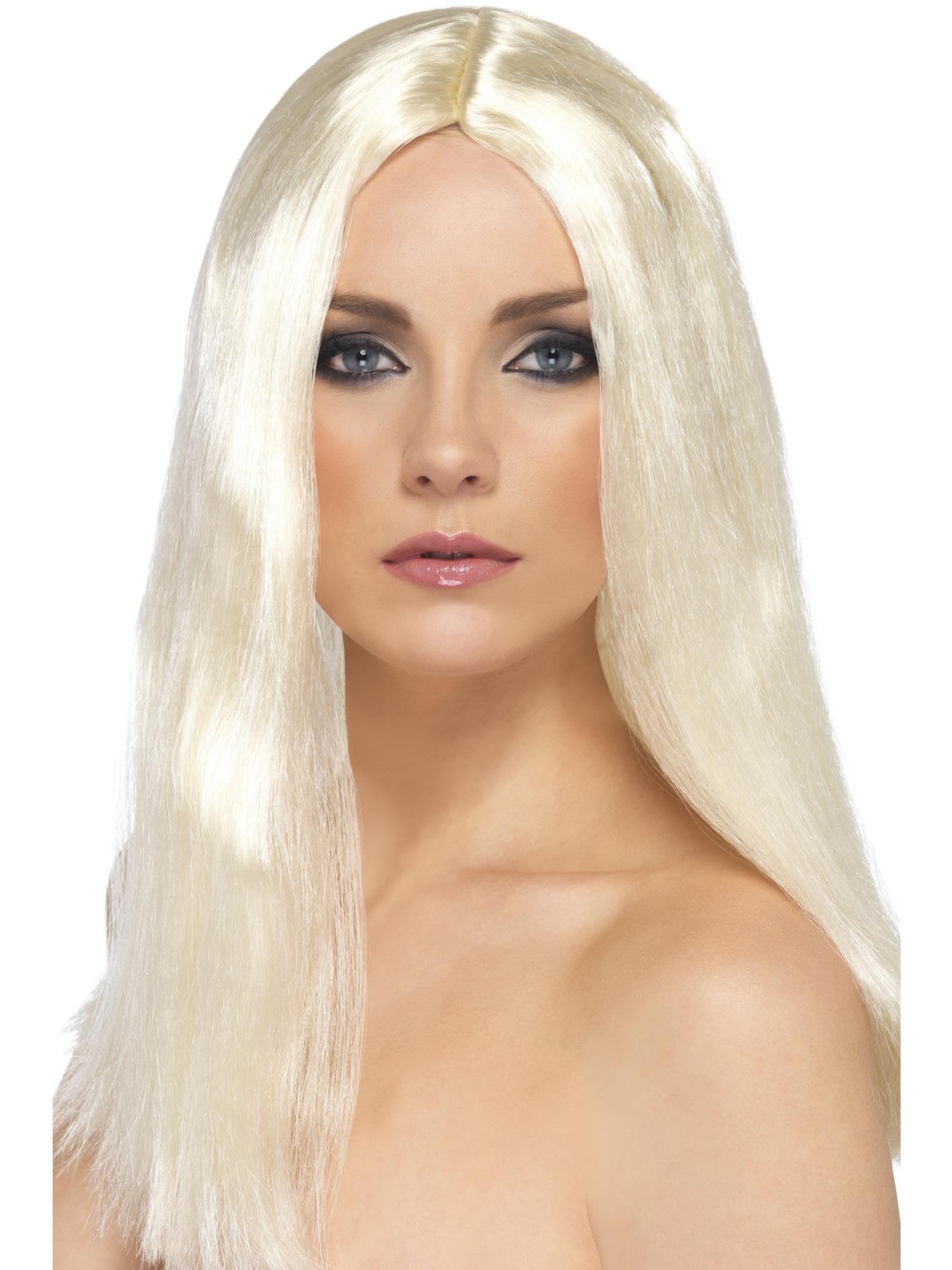 Smiffys Star Style Wig, Blonde 44cm / 17in Long, Straight, Ladies Glamour Wigs Fancy Dress, Adult Dress Up Wigs