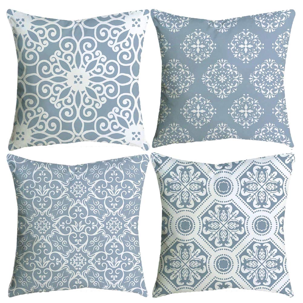 BCKAKQA Throw Pillow Covers Set of 4 Blue Grey Vintage Mandala Cushion Covers 60cm x 60cm Soft Polyester Square Decorative Throw Pillow Case for Living Room Sofa Couch Bed Pillowcases 24 x 24 inch — image 1