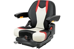 TICSEA Tractor Suspension Seat, Highback Low Mower Seat, Adjustable Backrest and Slide Rails, Armrests Shock Absorber Heavy Duty Seat for Toro Forklift Mower Excavator Harvester
