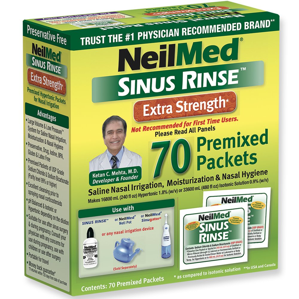 NeilMed's Sinus Rinse Extra Strength Pre-Mixed Hypertonic Packets, 70 Count Box