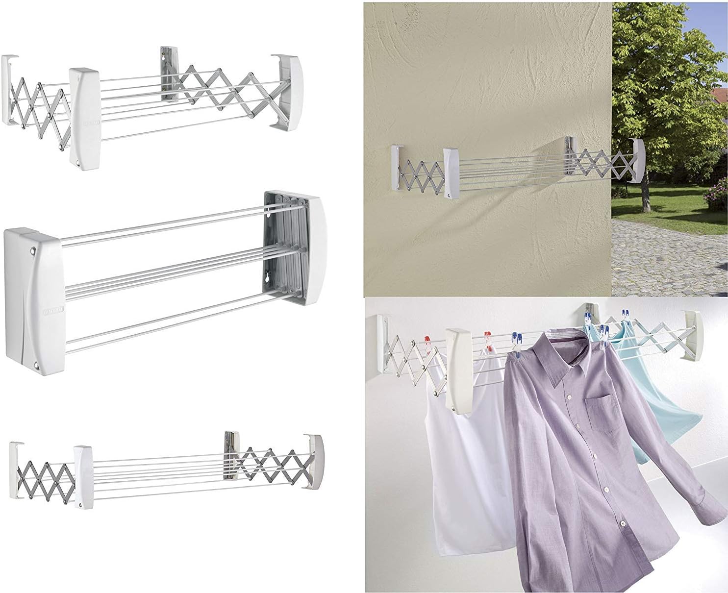 Leifheit Teleclip 60 Wall Mounted Concertina Airer Indoor Outdoor Clothes Dryers