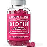 Be Happy Be You Biotin Gummies 10,000mcg – 120 Count – Supports Healthy Hair & Stronger Nails – Fast Absorption Supplement fo
