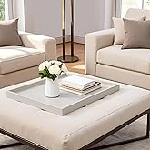 QAVOL 25 x 25 inches Luxury Leather Square Oversized Service Tray, Ottoman & Coffee Tray for Family Dinner, Out-of-House Picnic & Party (25 inch Beige)