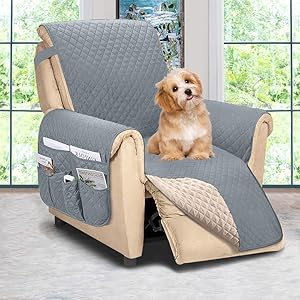 ASHLEYRIVER Reversible Recliner Chair Cover, Seat Width Up to 25 Inch Patent Pending,Recliner Covers for Dogs,Recliner Slipcover,(Recliner Medium::Light Grey/Beige)