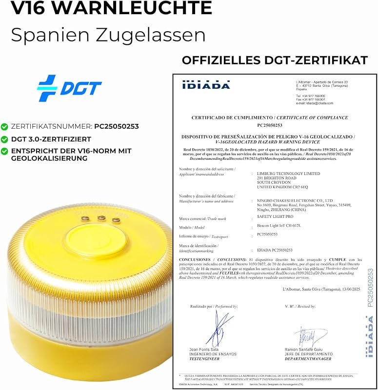 SAFETY v16 warnleuchte auto spanien 2026 dgt 3.0 - für Auto & Motorrad