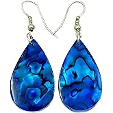 Swimmi Blue Paua Abalone Earrings, Handmade Teardrop Natural Abalone Shell Earrings for Women, Dangle Drop Seashell Earrings Fashion Jewelry GA249-A