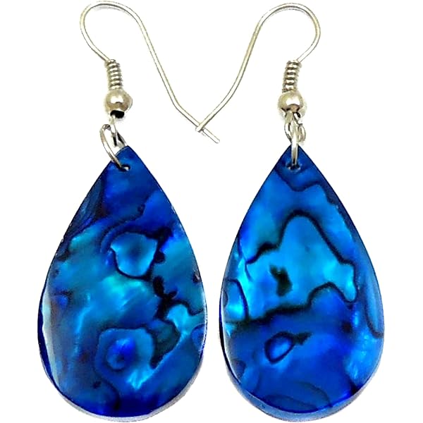 Boucles D'oreilles Argent 925 - Coquille D'ormeau Paua Naturelle - Créoles Tombantes Faites Main