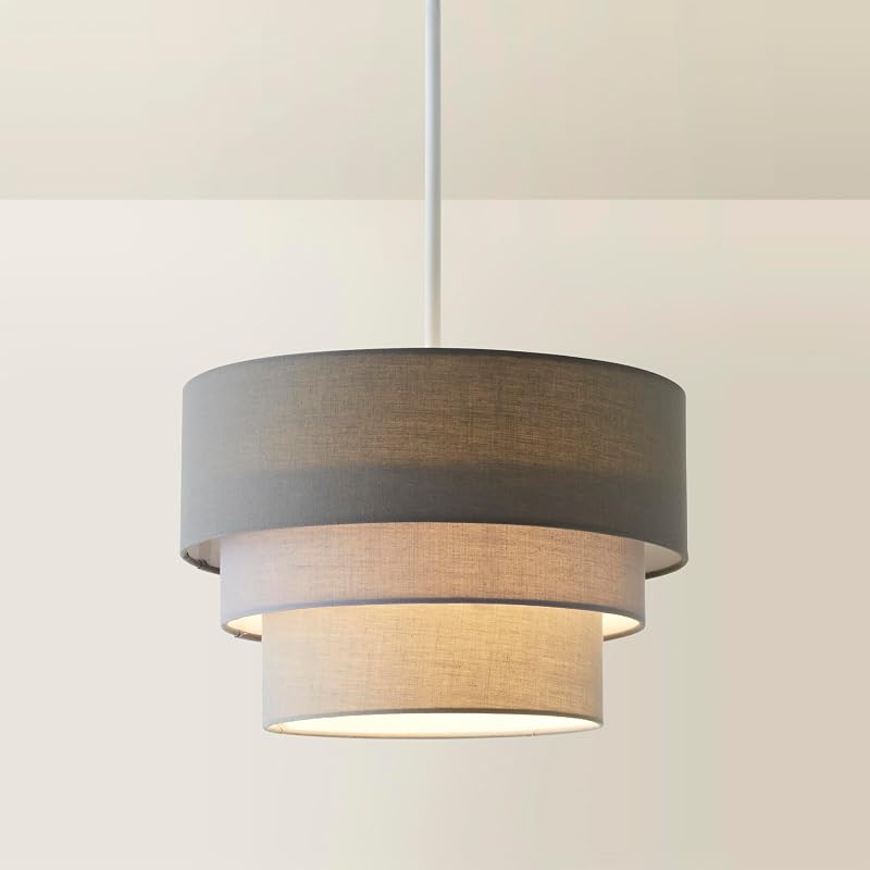 MiniSun 3 Tier Grey Fabric Ceiling Pendant Lamp