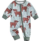 Gueuusu Country Baby Clothes Boy Girl Farm Animal Print Long Sleeve Romper Zipper One Piece Jumpsuit Cute Fall Outfit