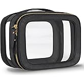 Beaulyn Clear Makeup Bag for Women - Waterproof Travel Toiletry Bag, Transparent Leather Cosmetic Organizer with Handle, Large Makeup Pouch for Travel