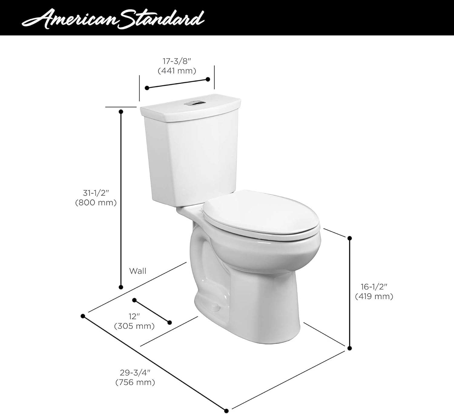 American Standard 2886218.020 H2Option Dual Flush Right Height Elongated Toilet 0.92/1.28 gpf, White - - 