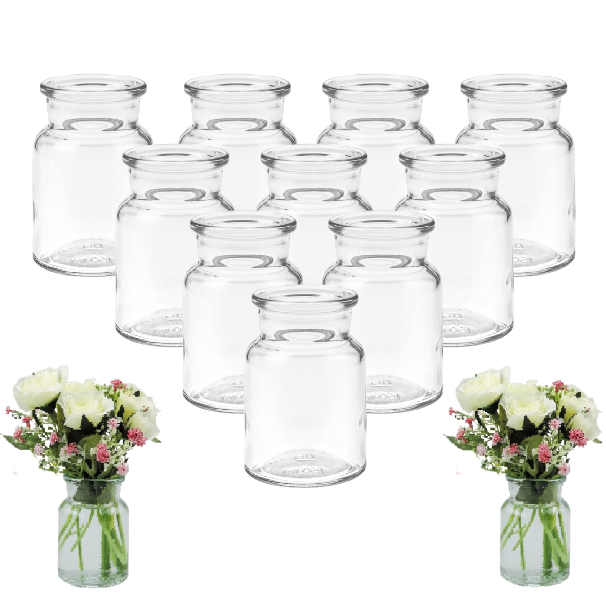 mikken 12 x Small Glass Vases 9 cm Glass Bottles with Bottle Brush