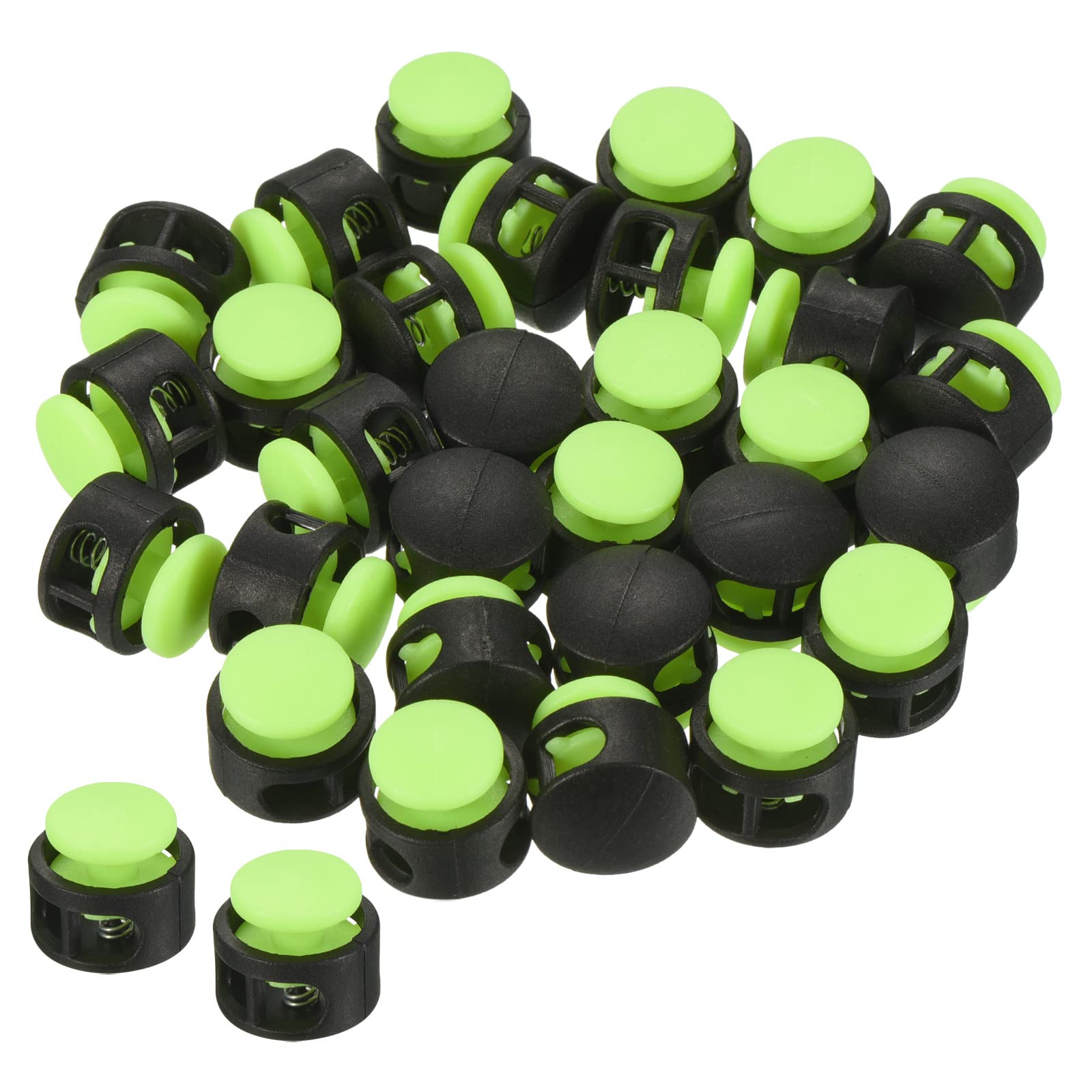 PATIKIL Cord Locks, 30 Pack Round Spring Toggle Stopper for Drawstring Bag Shoelaces, Black Bright Green