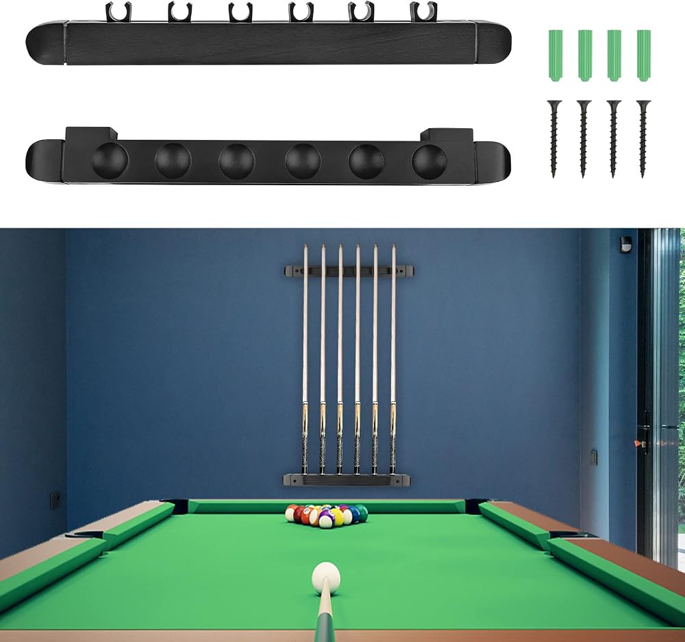 Adhafera 6-Piece Wall-Mounted Pool Cue Rack Holder for Billiards and Bars