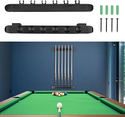 Adhafera 6-Piece Wall-Mounted Pool Cue Rack Holder for Billiards and Bars