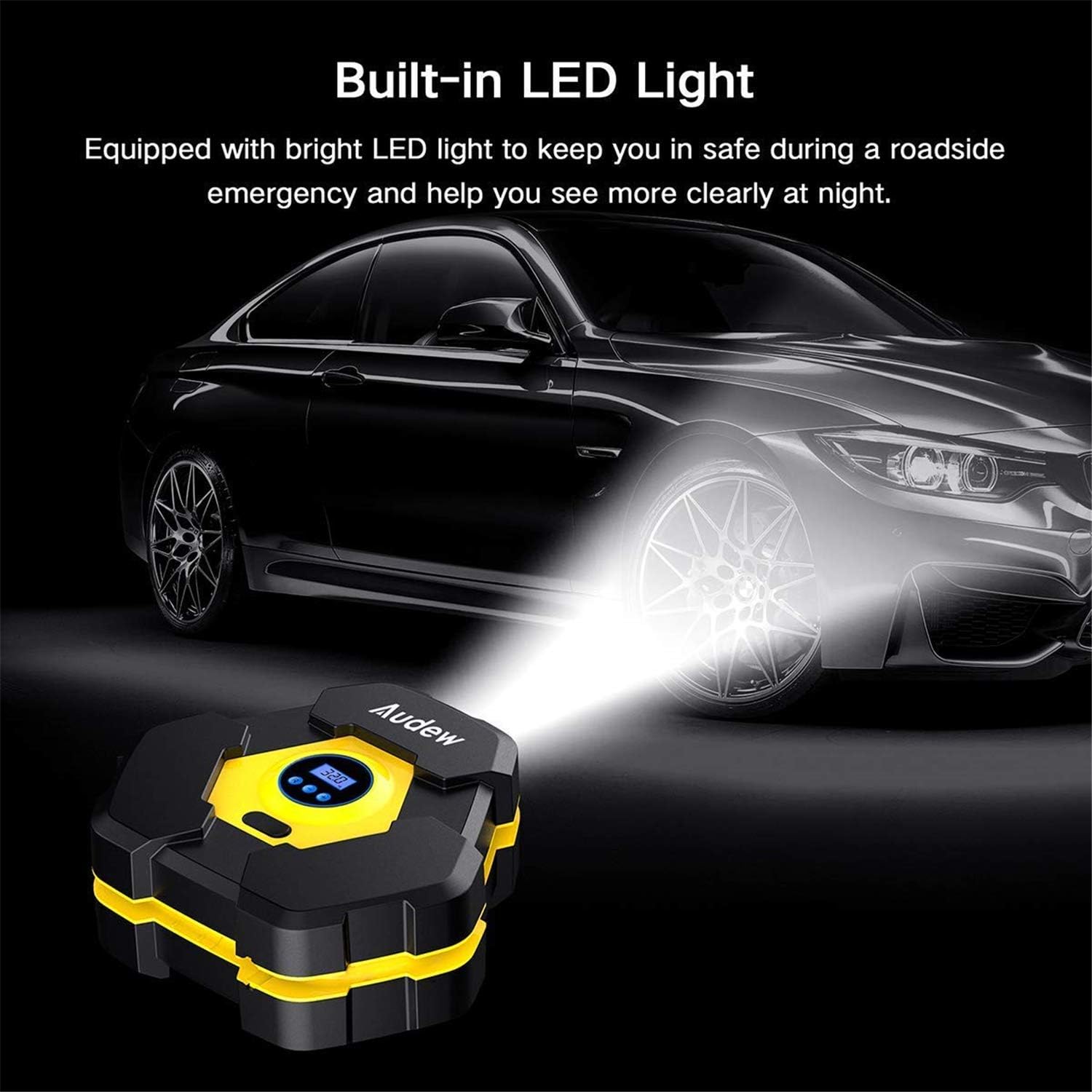 Audew Portable Air Compressor Tire Inflator with Gauge, Auto Digital Air Pump for Car Tires with Extra LED Light, DC 12V 150 PSI Tire Pump for Car,Bicycle,Motorcycle,Basketball,Pool Toys: Automotive