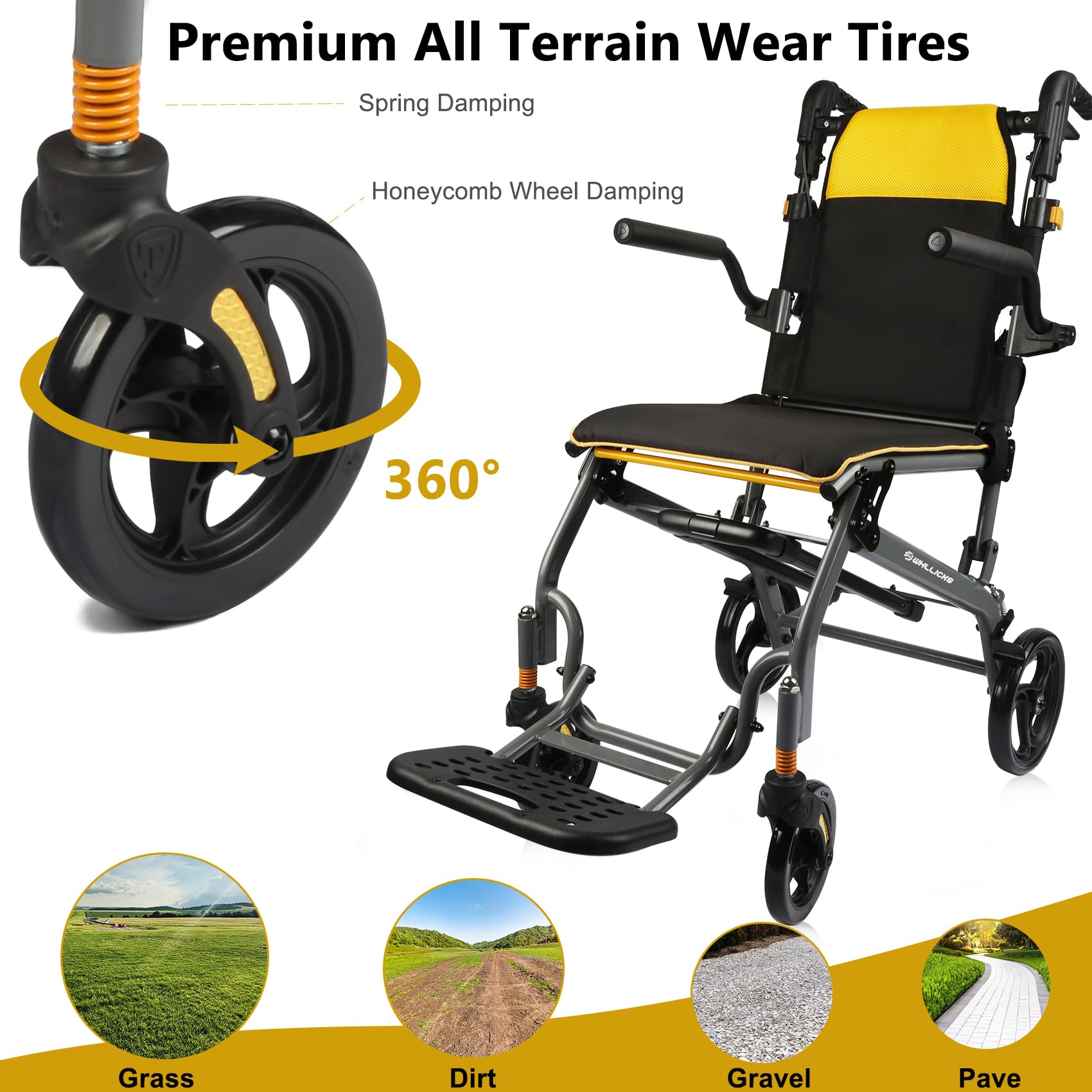 Wheelchairs for Adults Transport Chair Lightweight Foldable with Telescopic Handle, 19.4lbs Portable Folding Travel Wheel Chairs for Seniors