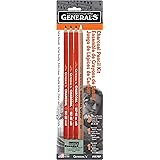 Generals Charcoal Drawing Set, White/Black, Set of 4 Pencils and 1 Eraser - 321742