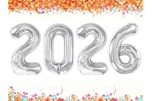 UPGESY Silver 2026 Number Balloon, 40 Inch 2026 New Years Decorations, 2026 Balloons Numbers for New Years Eve Party Supplies,Graduation Parties