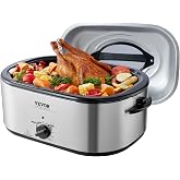 VEVOR Electric Roaster Oven with Defrost &amp; Warm Function, 24 QT Turkey Roaster Oven with Self-Basting Lid, 1450W, Adjustable Temp, Removable Pan &amp; Rack, Fits Turkeys Up to 28LBS, Silver