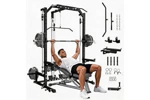 Smith Machine Home Gym with LAT Pulldown System, Multifunctional Power Rack with Pull-Up Bar, Landmine, Low Row Bar & More Tr