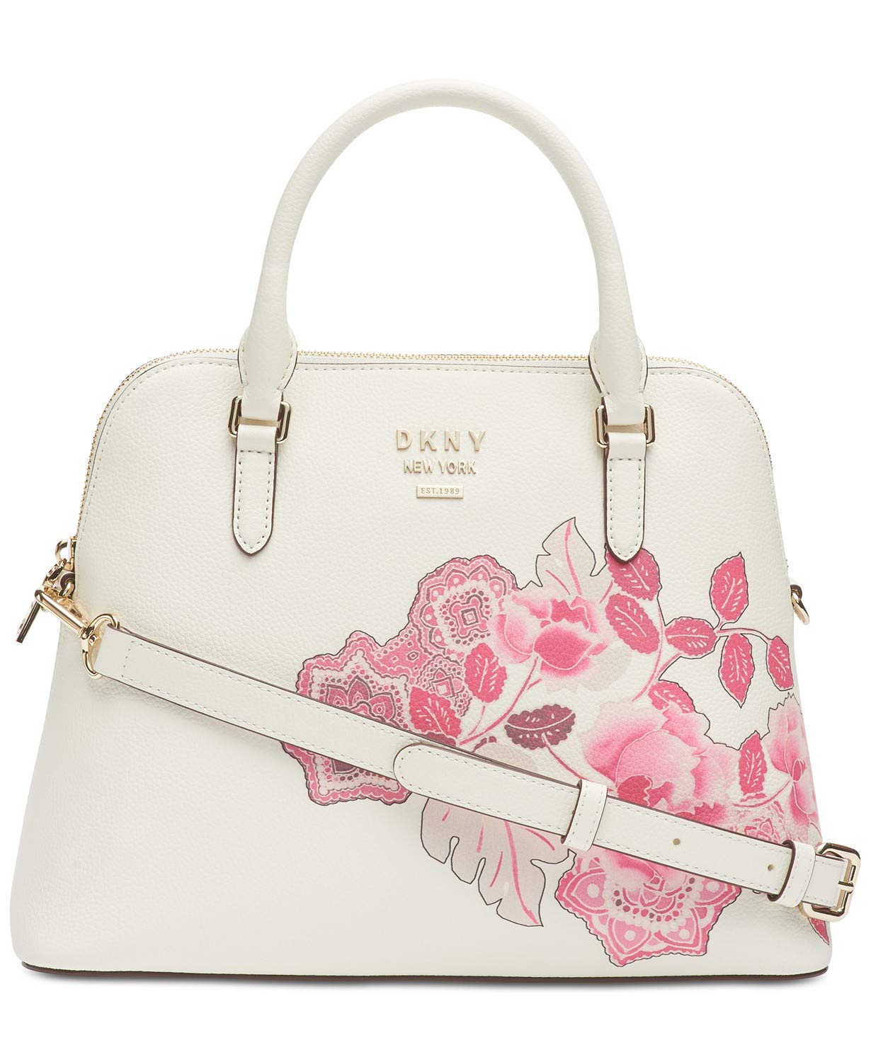 DKNY Whitney Leather White Floral Dome Satchel Handbag with Shoulder Strap eBay