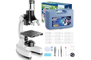 MAXLAPTER 100X-1200X Kids Microscope Kit: Children Microscopes for Nature Exploration STEM Science - Microscopio with Metal Frame Slides LED Light Portable Carrying Box for Student Beginner