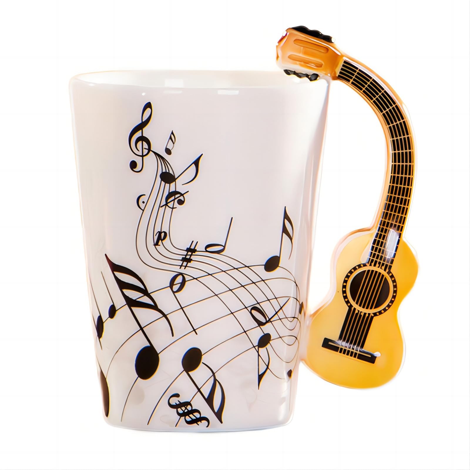 MBSM 8.5oz Creative Music Mug Violin Style Guitar Ceramic Mug Coffee Tea Milk Stave Cups with Handle Coffee Mugs Novelty Gifts (Wooden Guitar)