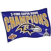 Team Sports America NFL Baltimore Ravens Multi-Win Superbowl Champions 3x5 Flag for Outside with Grommets | Outdoor & Indoor | Heavy Duty Flag & Banner | Works with Flag Pole for Outside House