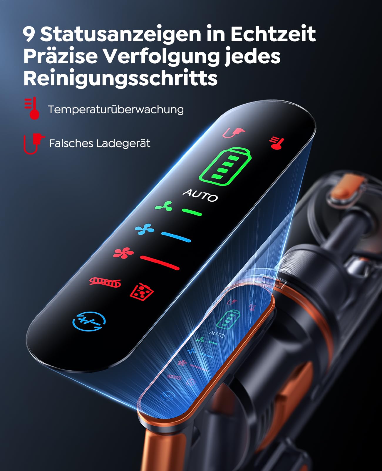 Fieety Akku Staubsauger,600W/50kPa/65Min Staubsauger Kabellos mit Wandmontierte Ladestation, Aromatherapie, Automatikmodus, Touchscreen, 1M Ausziehbarer Schlauch für Hartböden Teppiche Tierhaare Auto 6