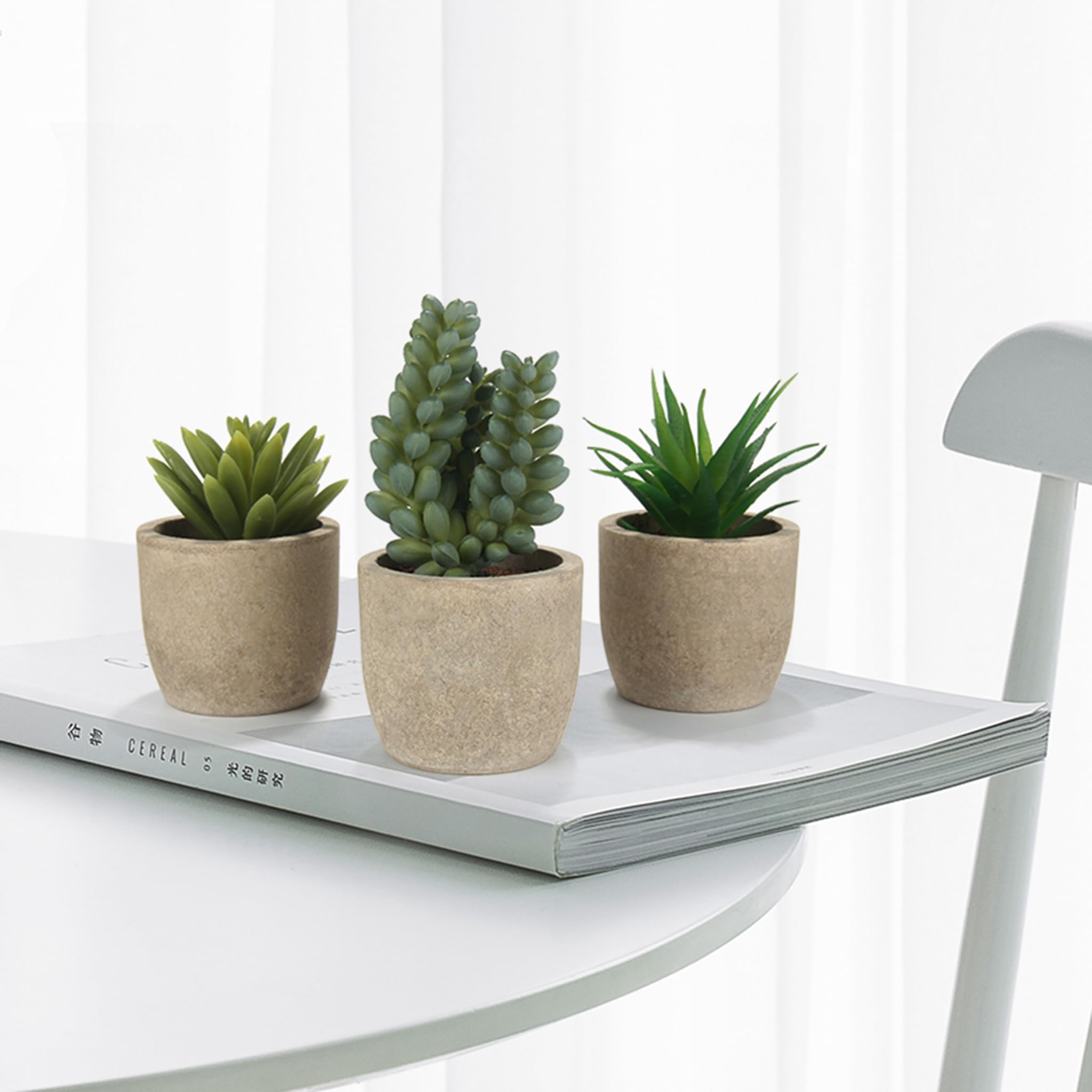 Mr.Bom Set of 3 Mini Artificial Succulents Plants Potted Decorative Fake Succulent Plant in Pots Artificial Plants Indoor for Bedroom Office Desk Kitchen Decor Gift Set